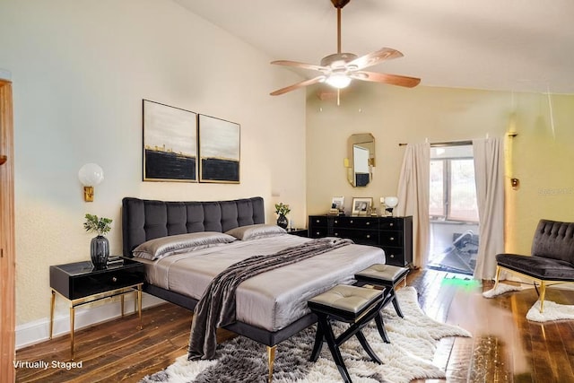 2406 Sweetwater Blvd, Saint Cloud, FL 34772 - bedroom with hardwood / wood-style flooring, vaulted ceiling, and a ceiling fan