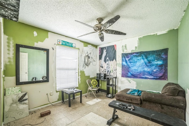 6401 Fortune Ln, Apopka, FL 32712 - sitting room with a ceiling fan, a textured ceiling, and tile patterned floors