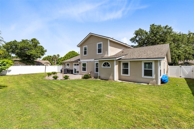 4478 Yachtmans Ct, Orlando, FL 32812 - rear view of house featuring a patio area, stucco siding, a fenced backyard, roof with shingles, and a gate