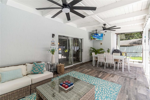 205 Stevenage Dr, Longwood, FL 32779 - sunroom with ceiling fan, outdoor dining area, outdoor lounge area, and beam ceiling
