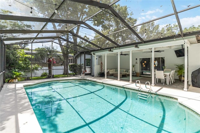 205 Stevenage Dr, Longwood, FL 32779 - view of pool featuring a ceiling fan, an outdoor hangout area, a patio area, and a lanai
