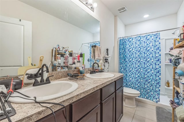 819 Lucent Sands Ct, Brandon, FL 33511 - full bathroom with double vanity, tile patterned floors, and curtained shower