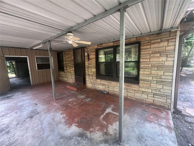view of patio featuring ceiling fan