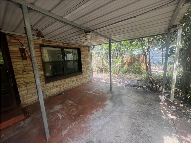 view of patio featuring ceiling fan