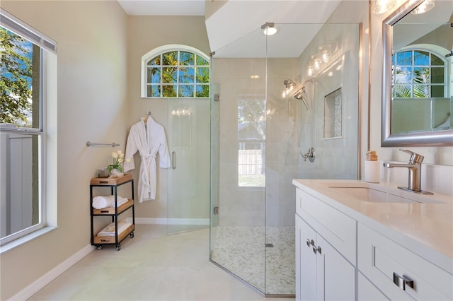 2024 Flaming Arrow Ct, Fern Park, FL 32730 - bathroom with a shower stall, vanity, and tile patterned floors
