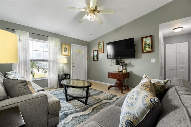 303 Mariana Way, Kissimmee, FL 34758 - tiled living room with lofted ceiling and ceiling fan