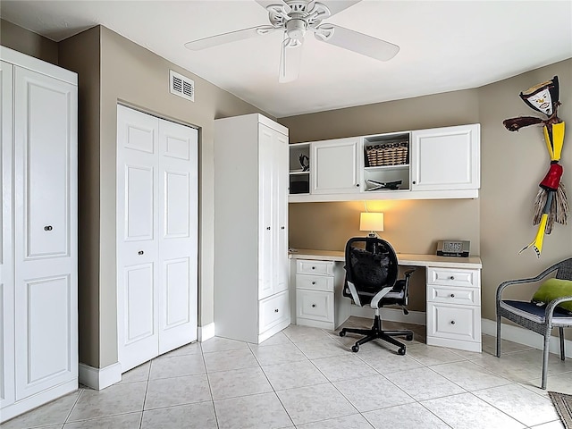 2055 S Atlantic Ave Unit 1410, Daytona Beach Shores, FL 32118 - office space with built in desk, a ceiling fan, and light tile patterned flooring