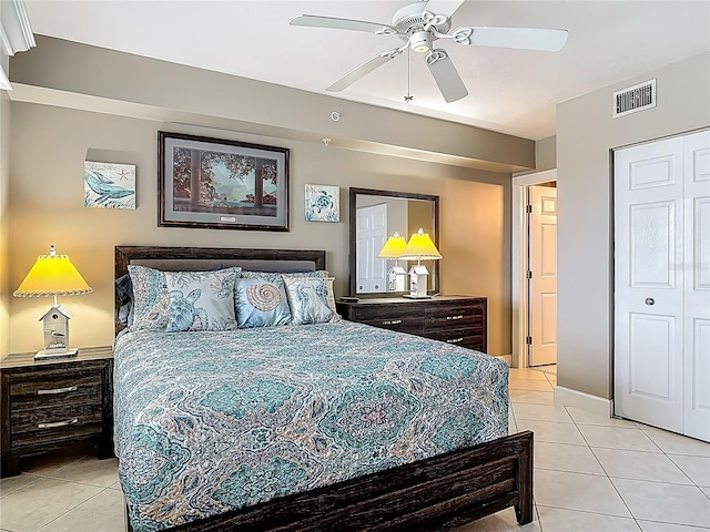 2055 S Atlantic Ave Unit 1410, Daytona Beach Shores, FL 32118 - bedroom featuring light tile patterned flooring and ceiling fan