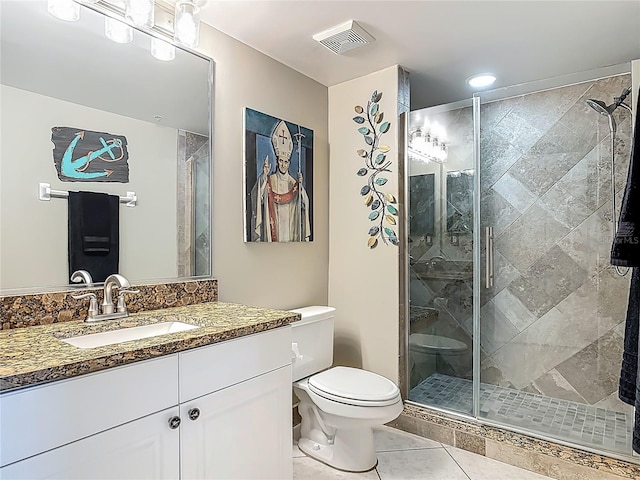 2055 S Atlantic Ave Unit 1410, Daytona Beach Shores, FL 32118 - bathroom with vanity, a stall shower, and tile patterned flooring