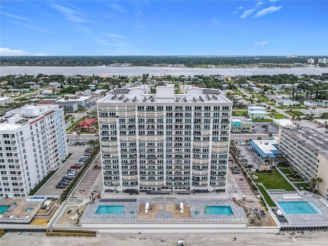 2055 S Atlantic Ave Unit 1410, Daytona Beach Shores, FL 32118 - aerial view of a pool area and a nearby body of water