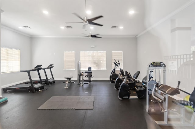 6484 S Goldenrod Rd Unit 41A, Orlando, FL 32822 - gym with ceiling fan, ornamental molding, and recessed lighting