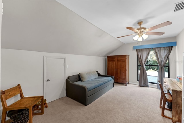 4702 Shorecrest Dr, Orlando, FL 32817 - bedroom with vaulted ceiling, light carpet, and a ceiling fan