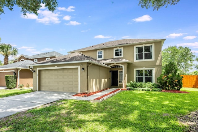 100 Monterey Oaks Dr, Sanford, FL 32771 - traditional-style home featuring stucco siding, a garage, driveway, and a shingled roof