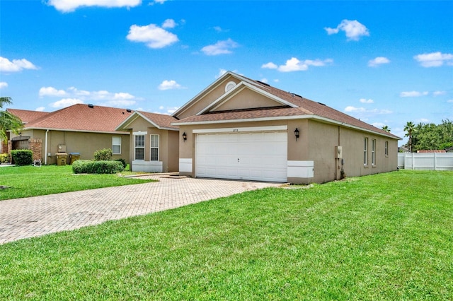 2713 Eagle Glen Cir, Kissimmee, FL 34746 - ranch-style home featuring stucco siding, an attached garage, driveway, and a shingled roof