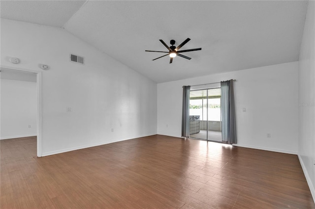 845 Valnera Ct, Kissimmee, FL 34758 - empty room with vaulted ceiling, a ceiling fan, and wood finished floors