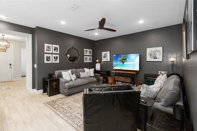 971 Braewood Dr, Clermont, FL 34715 - living room featuring a ceiling fan, recessed lighting, a chandelier, and light wood-type flooring