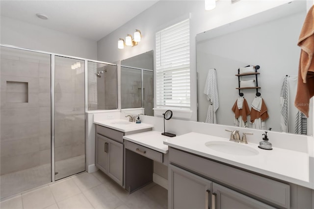 971 Braewood Dr, Clermont, FL 34715 - full bathroom with vanity, a shower stall, and tile patterned floors