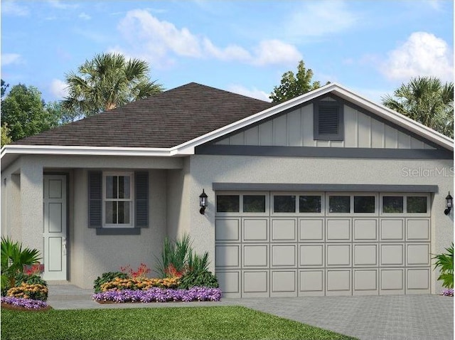 1210 Atlantic Ave, Fruitland Park, FL 34731 - ranch-style home featuring a garage, stucco siding, a shingled roof, and concrete driveway