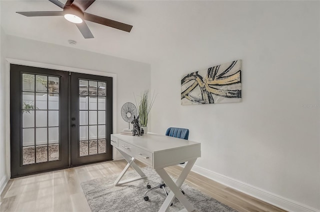 1921 Heathwood Dr, Winter Park, FL 32792 - office space with french doors, light wood-style flooring, and ceiling fan