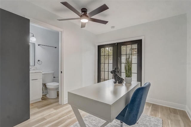 1921 Heathwood Dr, Winter Park, FL 32792 - office space with light wood-style floors, a ceiling fan, and french doors