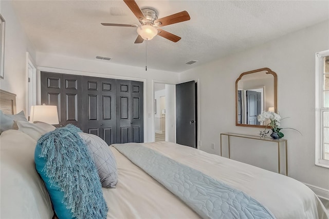 1921 Heathwood Dr, Winter Park, FL 32792 - bedroom featuring a ceiling fan, a textured ceiling, and a closet