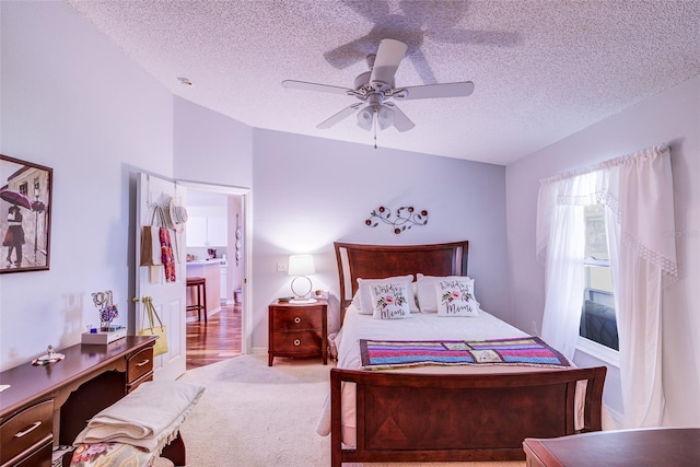 2031 Wekiva Reserve Blvd, Apopka, FL 32703 - bedroom with a textured ceiling, carpet, ceiling fan, and vaulted ceiling