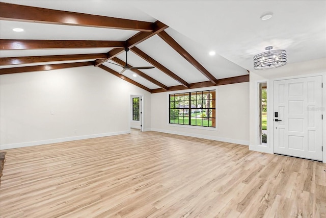 643 Princewood Dr, Deland, FL 32724 - unfurnished living room featuring a ceiling fan, light wood-style floors, recessed lighting, and a chandelier
