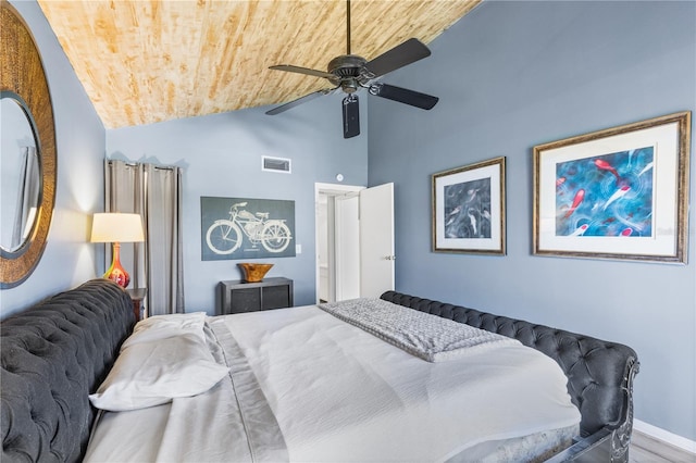 1051 S Highland St Unit 7D, Mount Dora, FL 32757 - bedroom with wood ceiling, vaulted ceiling, wood finished floors, and a ceiling fan