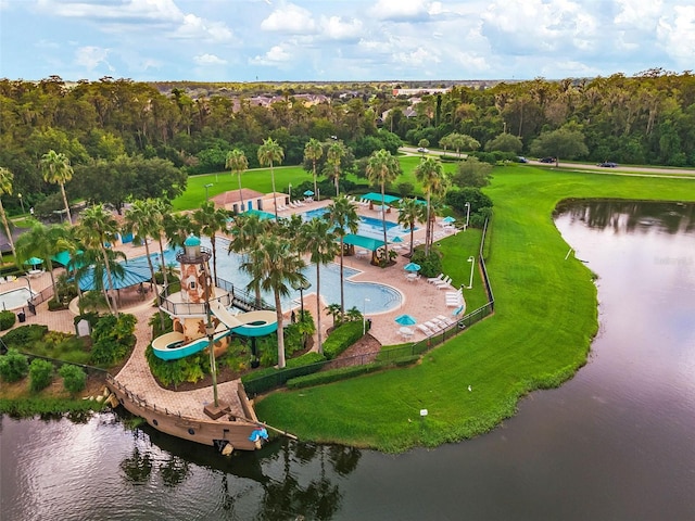 5819 Covington Cove Way, Orlando, FL 32829 - drone / aerial view of a nearby body of water and a pool area