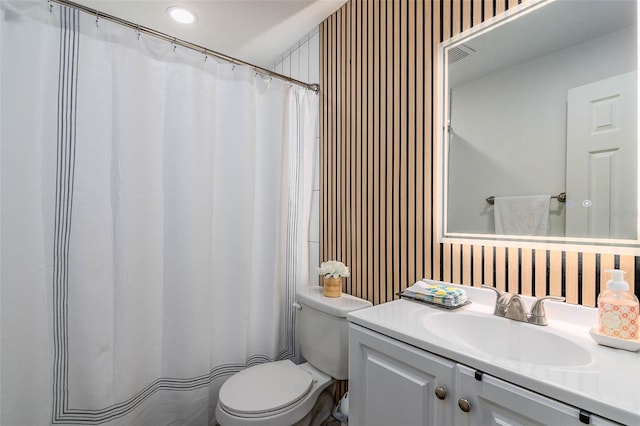 808 Camphor Way, Melbourne, FL 32901 - bathroom featuring wallpapered walls, vanity, and a shower with shower curtain