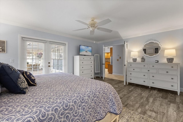 548 Timber Ridge Dr, Longwood, FL 32779 - bedroom with access to outside, wood finished floors, crown molding, and ceiling fan