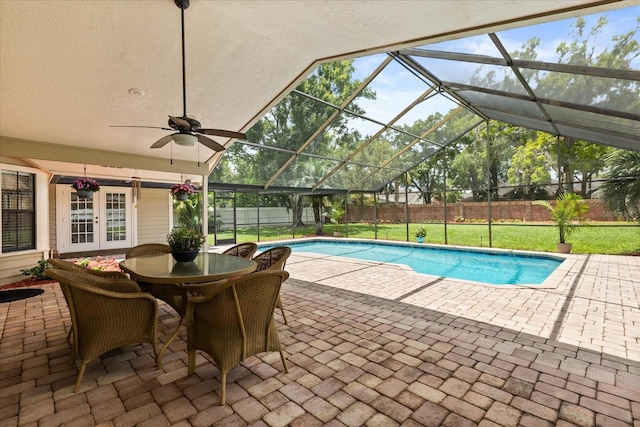 548 Timber Ridge Dr, Longwood, FL 32779 - view of swimming pool with a patio, a ceiling fan, a fenced backyard, and a lanai