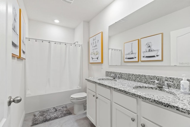 2355 White Lilly Dr, Kissimmee, FL 34747 - bathroom featuring double vanity, tile patterned floors, and shower / bath combination with curtain