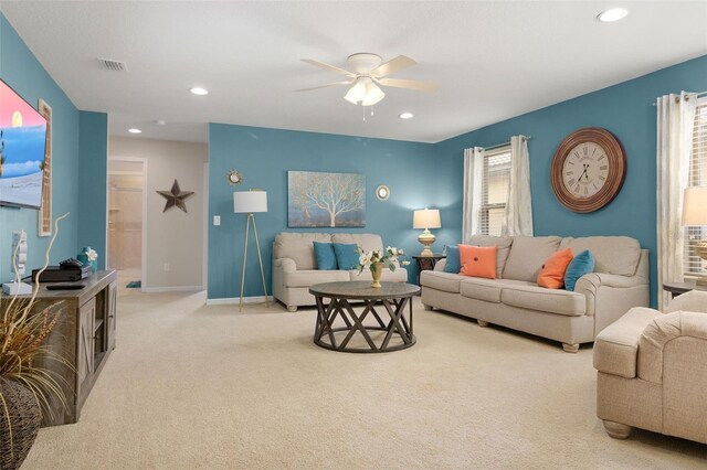8912 Rhodes St, Kissimmee, FL 34747 - living area with carpet, a ceiling fan, and recessed lighting