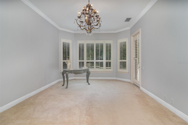 336 Highcroft Ct, Lake Mary, FL 32746 - unfurnished office featuring a chandelier, crown molding, and carpet floors