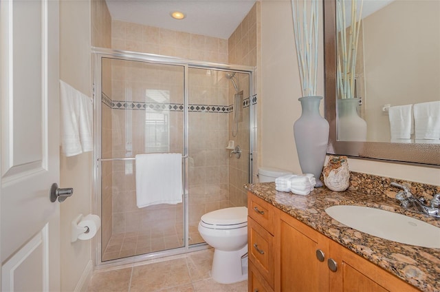 336 Highcroft Ct, Lake Mary, FL 32746 - full bath with vanity, a stall shower, tile patterned floors, and recessed lighting