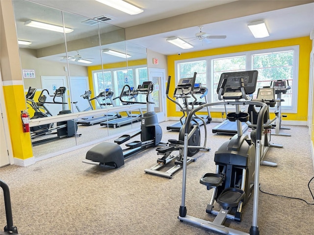 249 Afton Sq Unit 112, Altamonte Springs, FL 32714 - exercise room featuring ceiling fan and healthy amount of natural light