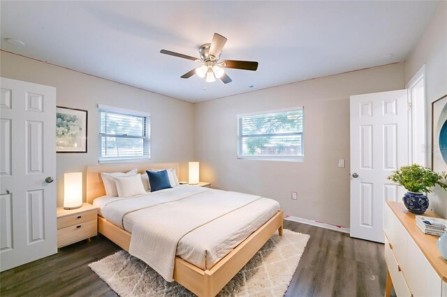 5908 Laconia Rd, Orlando, FL 32808 - bedroom featuring multiple windows, dark wood-type flooring, and a ceiling fan