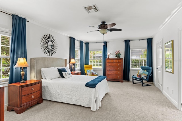 2312 S Summerlin Ave, Orlando, FL 32806 - bedroom with carpet flooring, crown molding, multiple windows, and ceiling fan