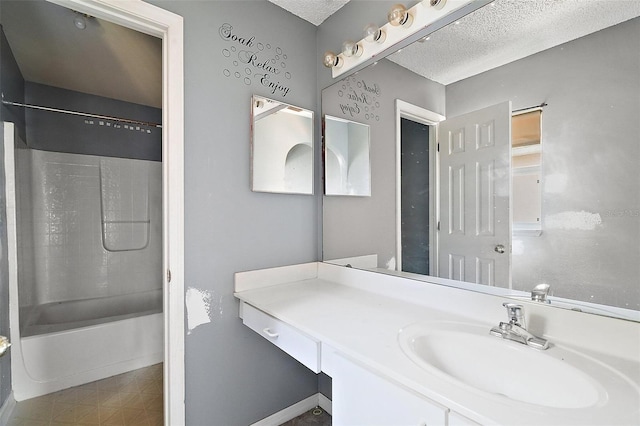 979 Mayfair St, Eustis, FL 32726 - full bathroom with vanity, a textured ceiling, and washtub / shower combination