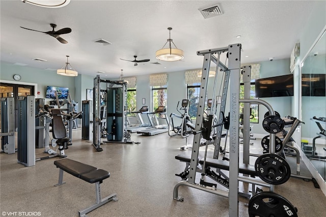 8955 Fluffy Lie Ct, Davenport, FL 33896 - exercise room featuring ceiling fan