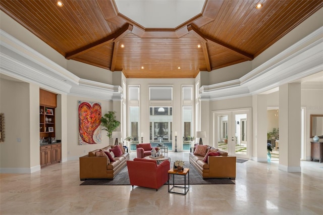 3426 Cocard Ct, Windermere, FL 34786 - building lobby with wood ceiling, ornamental molding, a high ceiling, and recessed lighting