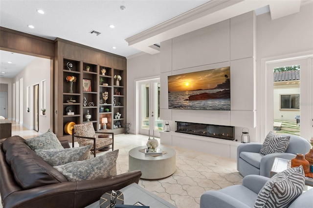 3426 Cocard Ct, Windermere, FL 34786 - living room with built in shelves, a fireplace, and recessed lighting