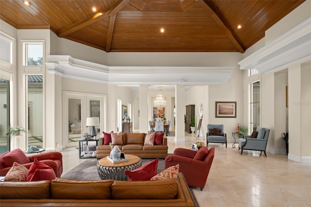 3426 Cocard Ct, Windermere, FL 34786 - common area featuring wooden ceiling, high vaulted ceiling, and recessed lighting