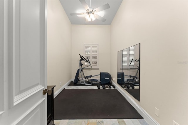 3426 Cocard Ct, Windermere, FL 34786 - exercise room with a ceiling fan and baseboards