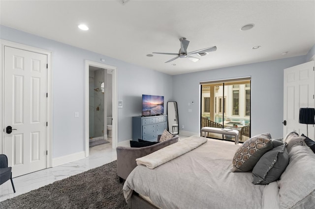 3426 Cocard Ct, Windermere, FL 34786 - bedroom with marble finish flooring, recessed lighting, a ceiling fan, and connected bathroom