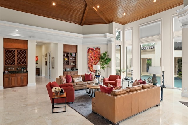 3426 Cocard Ct, Windermere, FL 34786 - lobby featuring wood ceiling, high vaulted ceiling, recessed lighting, and ornamental molding