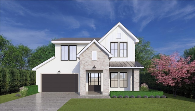 2215 Amherst Ave, Orlando, FL 32804 - modern farmhouse with a garage, a standing seam roof, a front yard, driveway, and a metal roof