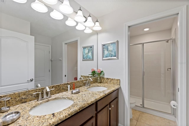 9023 Shadow Mountain St, Davenport, FL 33896 - full bath with a shower stall, tile patterned flooring, and double vanity
