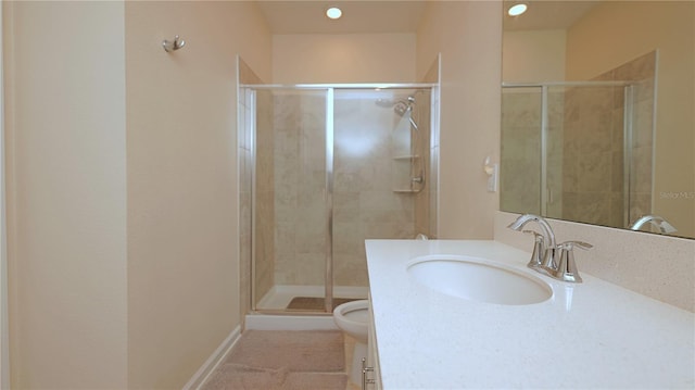 4858 Magnetite Loop, Mount Dora, FL 32757 - full bathroom featuring vanity, a stall shower, recessed lighting, and tile patterned floors